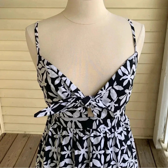 NWT J Crew Midi Dress 6 Tie Front Cutout Black Floral Sleeveless Sundress Tiered - Picture 8 of 16